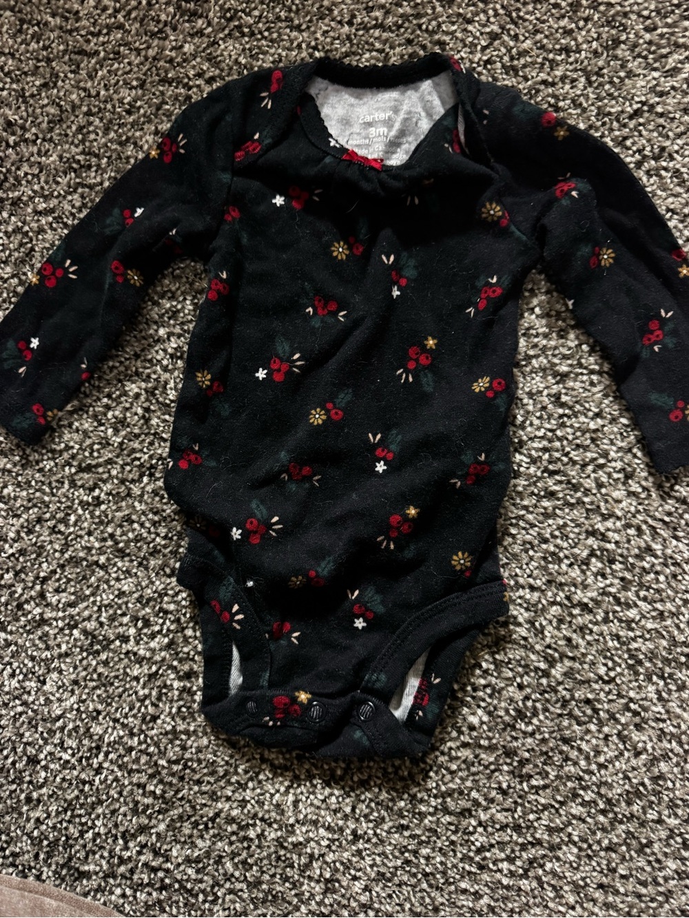 Carter's Black Long-Sleeve Floral One-Piece Bodysuit